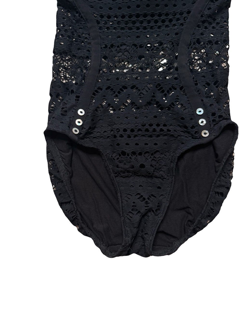Robin Piccone Chic Black Perla Crochet Lace Halter One Piece Swimsuit Size Small - Picture 5 of 7